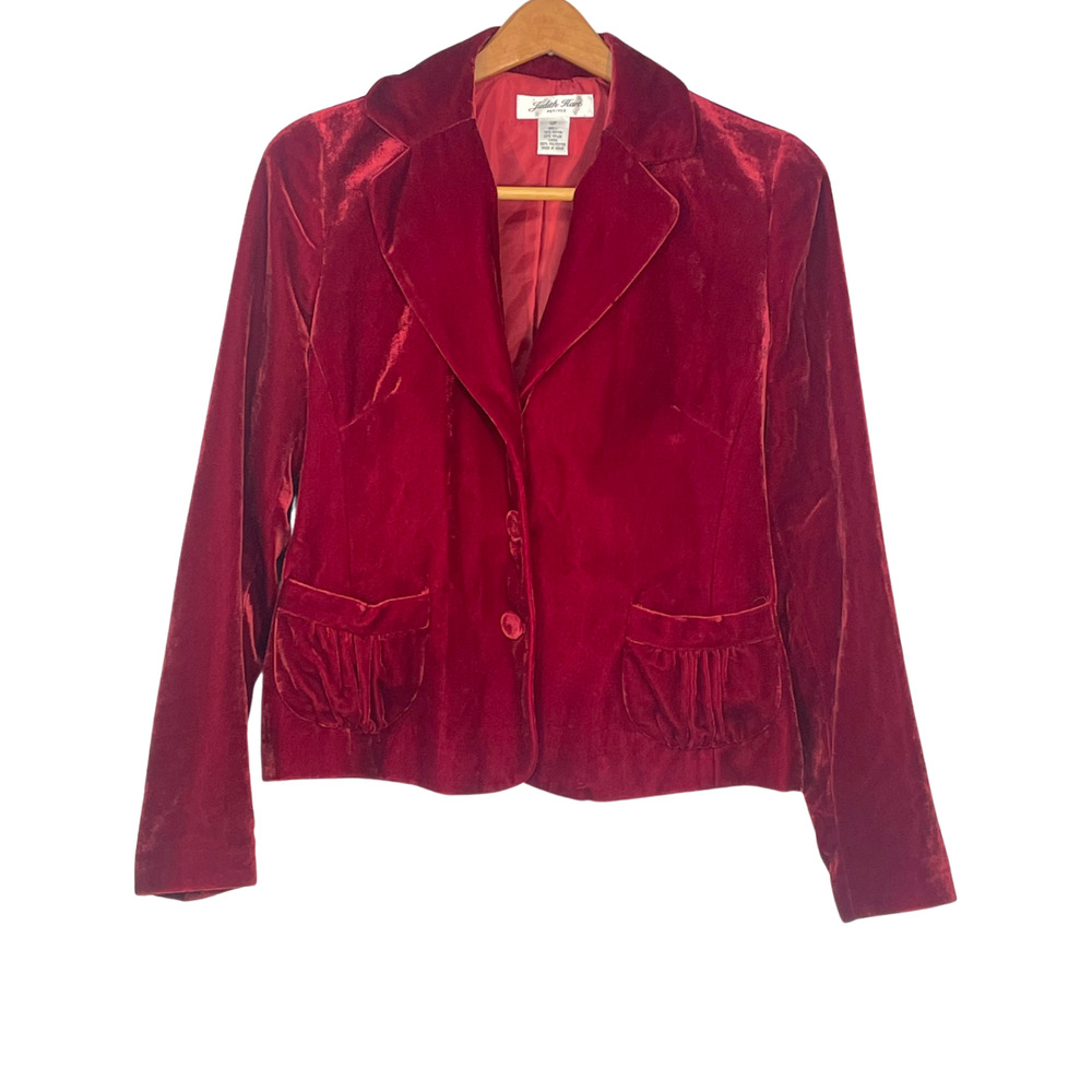 Judith Hart Petites Sz 12P Velvet Blazer Jacket 3 Dark Red Victorian Steampunk